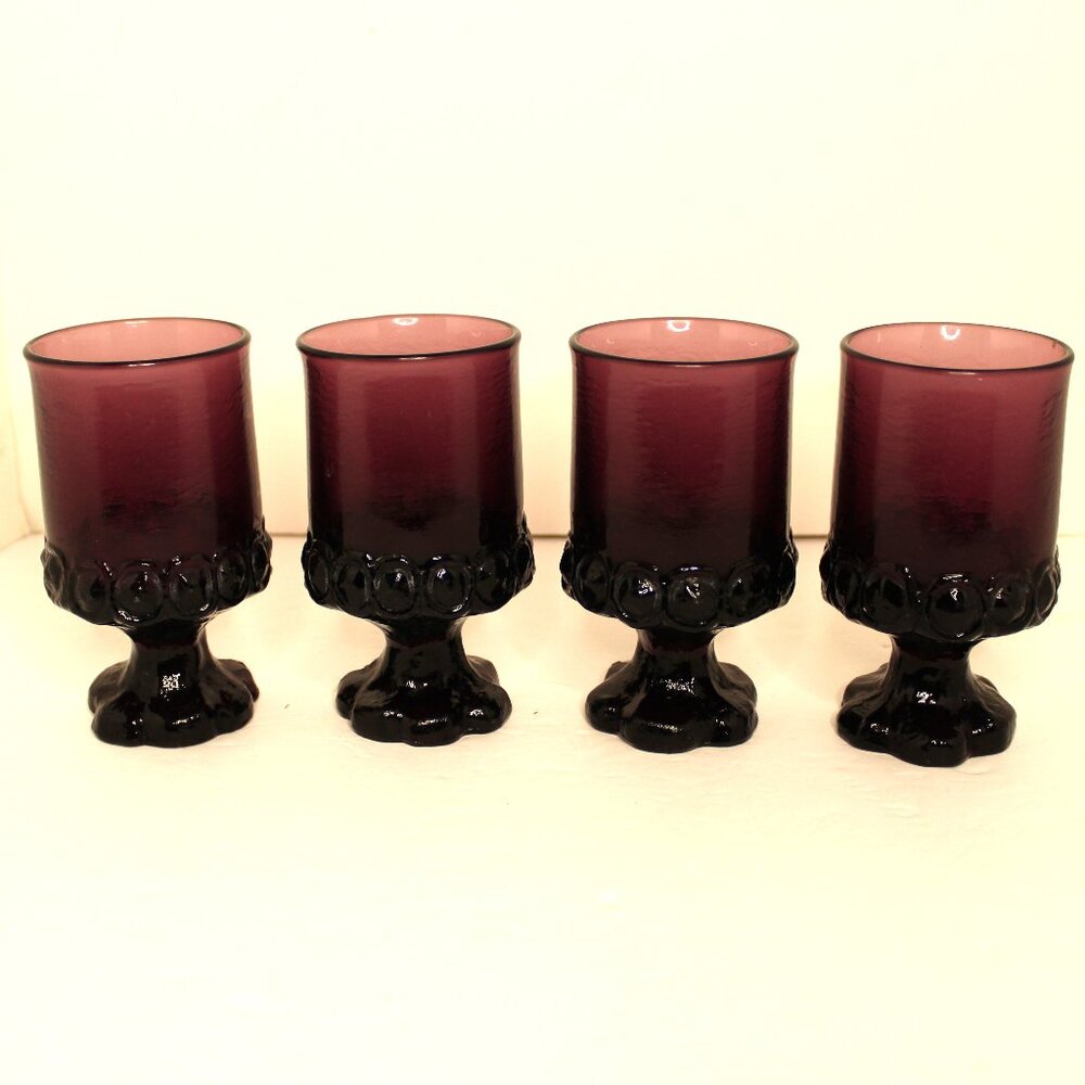 TIFFIN FRANCISCN MADEIRA AMETHYST 5" T GOBLETS MID CENTURY SET OF 4 VINTAGE 6 OZ